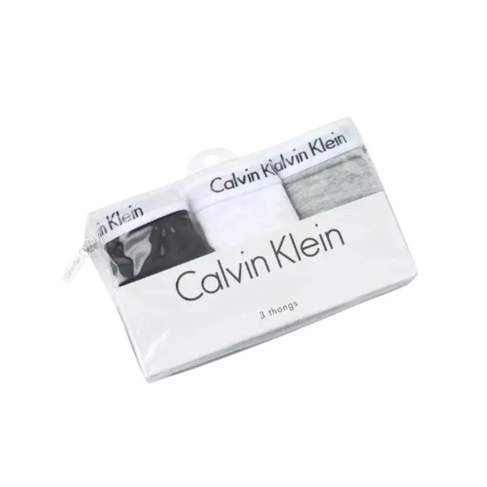Calvin Klein Women's Carousel Thong Panty 3 Pack - QD3587 Black, White, Grey - Picture 3 of 3